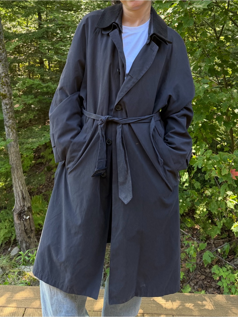 VTG Bovet Dark Grey Belted Trench Coat with Removable Collar -Made in Canada 38